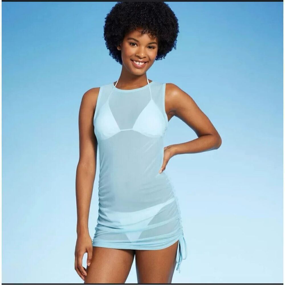 🌸 Wild Fable Blue Sleeveless Mesh Dress Swim Coverup Size Large